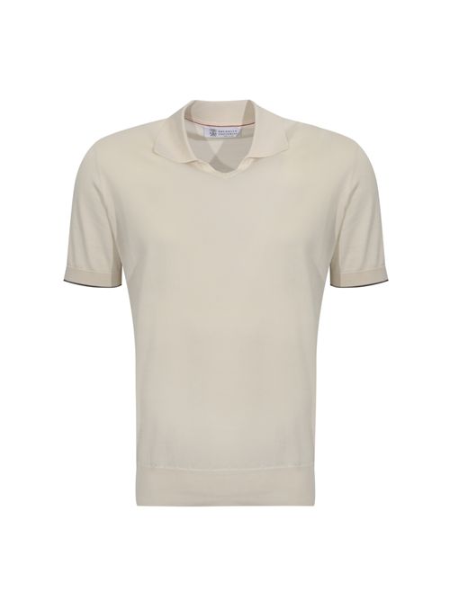 Maglia stile polo in cotone English White BRUNELLO CUCINELLI | M29800145CSG56